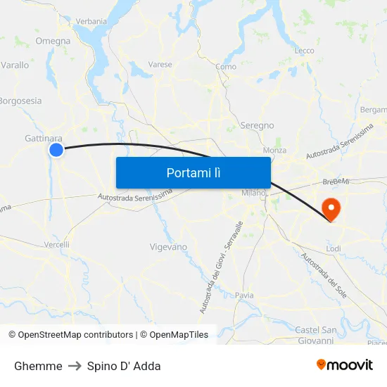 Ghemme to Spino D' Adda map