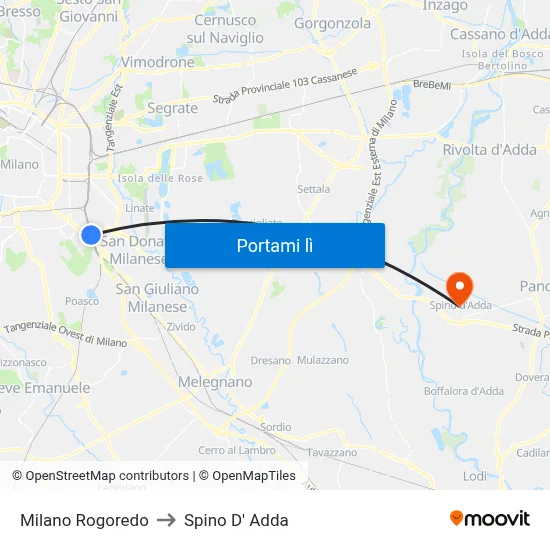 Milano Rogoredo to Spino D' Adda map