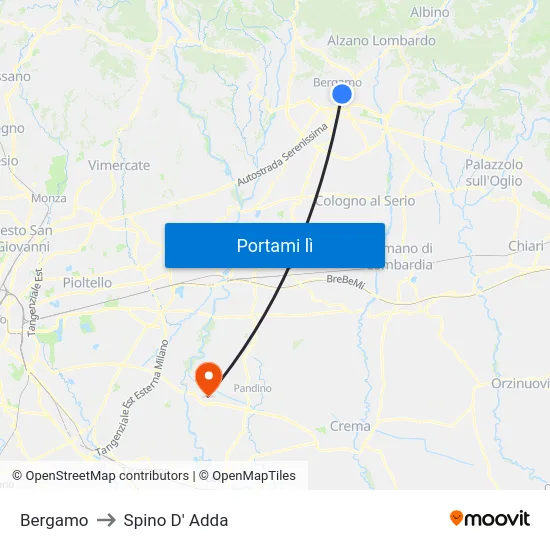 Bergamo to Spino D' Adda map