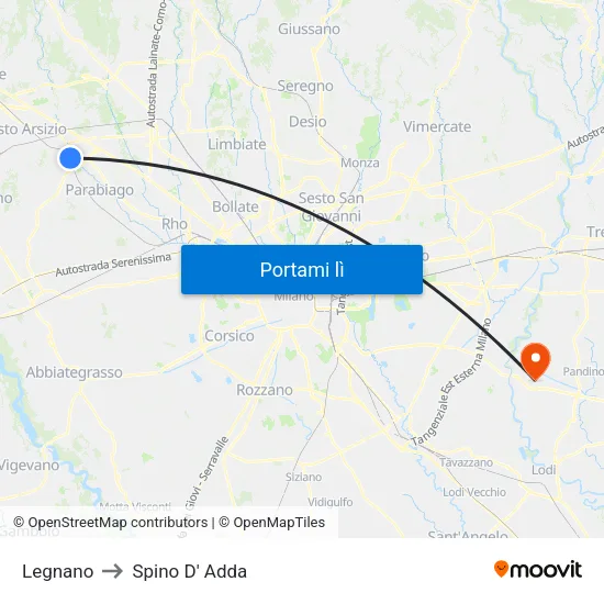 Legnano to Spino D' Adda map