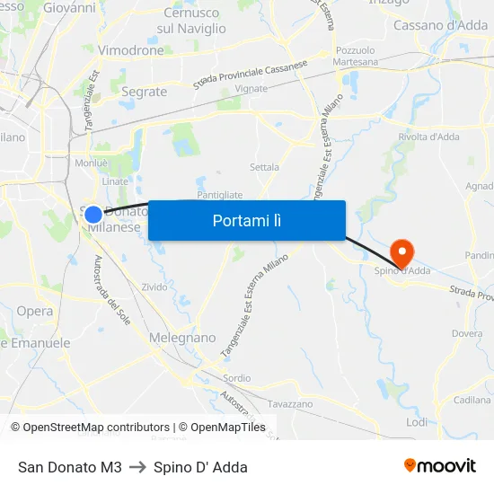 San Donato M3 to Spino D' Adda map