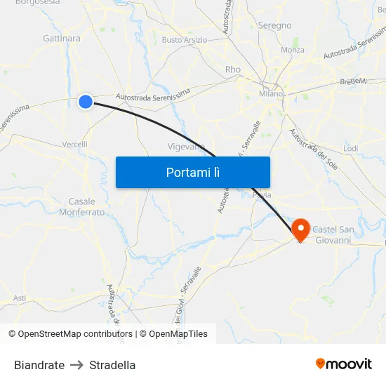 Biandrate to Stradella map