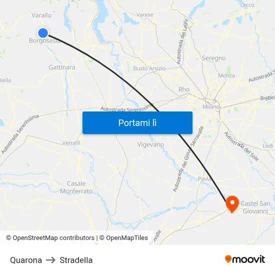 Quarona to Stradella map