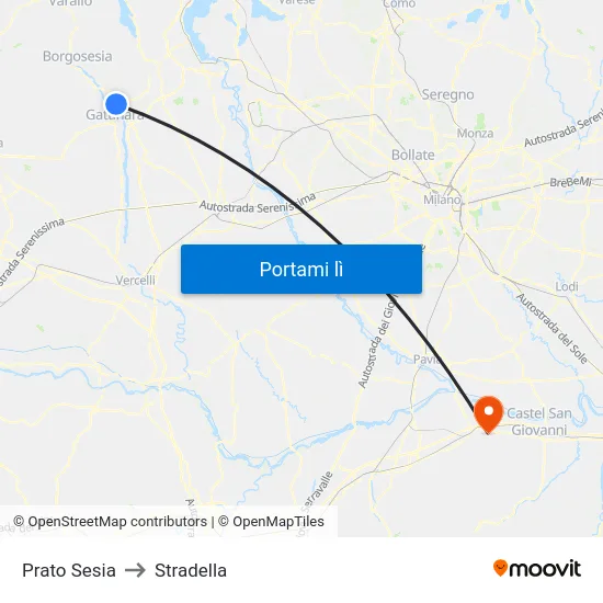Prato Sesia to Stradella map