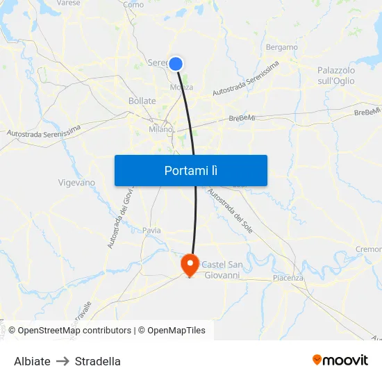 Albiate to Stradella map
