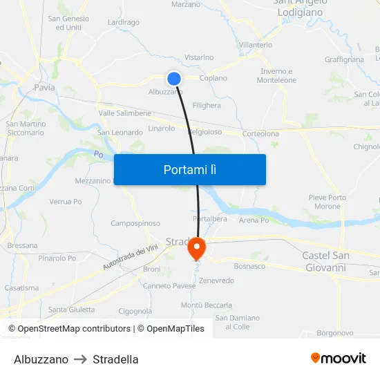 Albuzzano to Stradella map