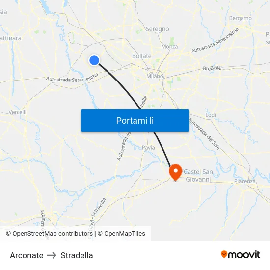 Arconate to Stradella map