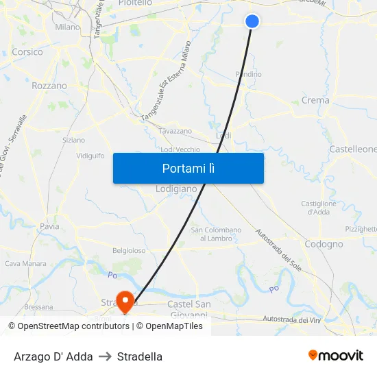 Arzago D' Adda to Stradella map