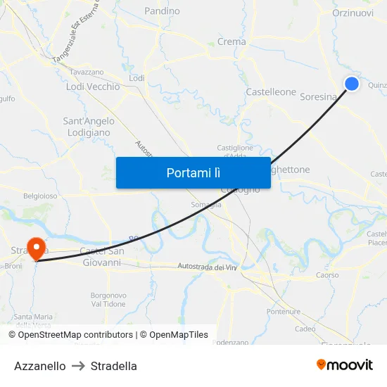 Azzanello to Stradella map