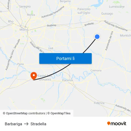 Barbariga to Stradella map