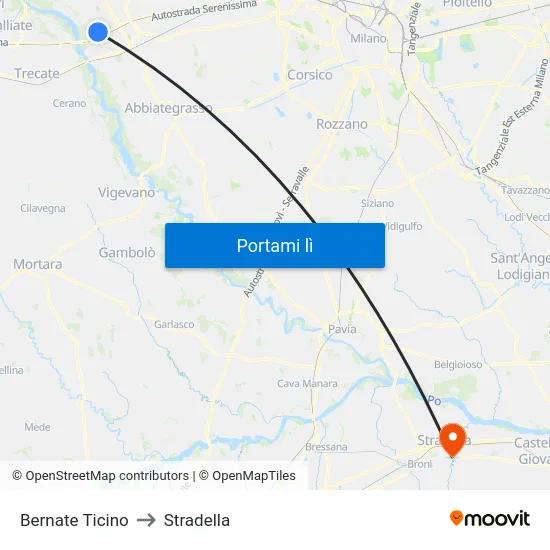 Bernate Ticino to Stradella map