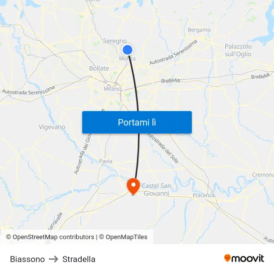 Biassono to Stradella map