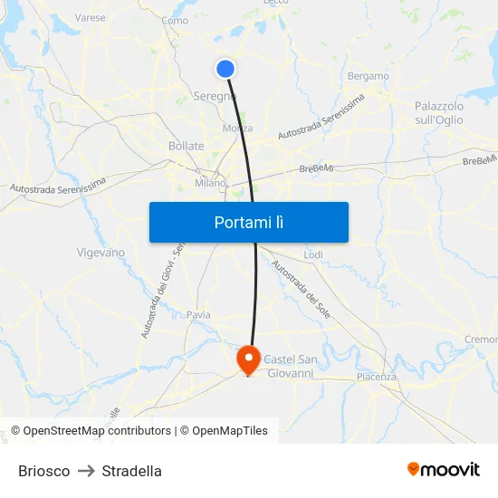 Briosco to Stradella map