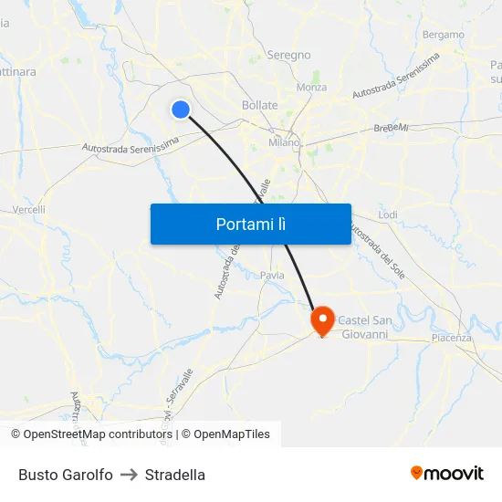 Busto Garolfo to Stradella map