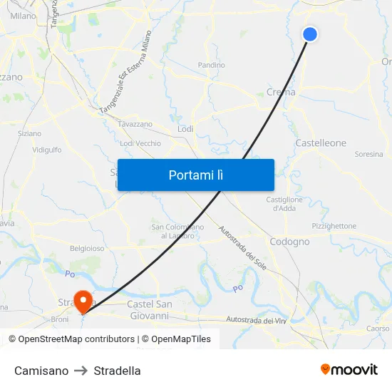 Camisano to Stradella map