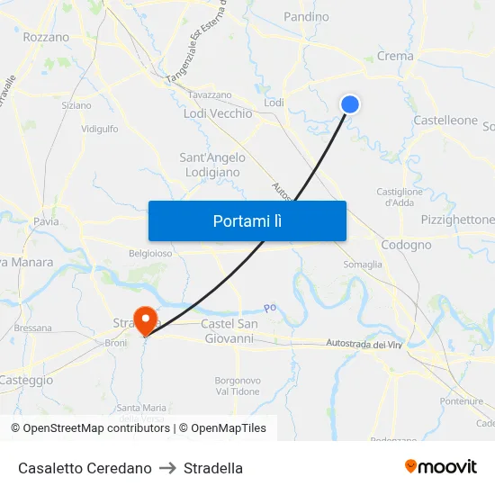 Casaletto Ceredano to Stradella map