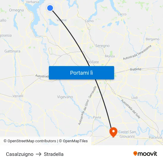 Casalzuigno to Stradella map