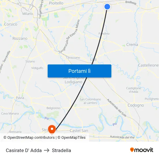 Casirate D' Adda to Stradella map