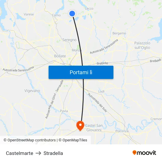 Castelmarte to Stradella map