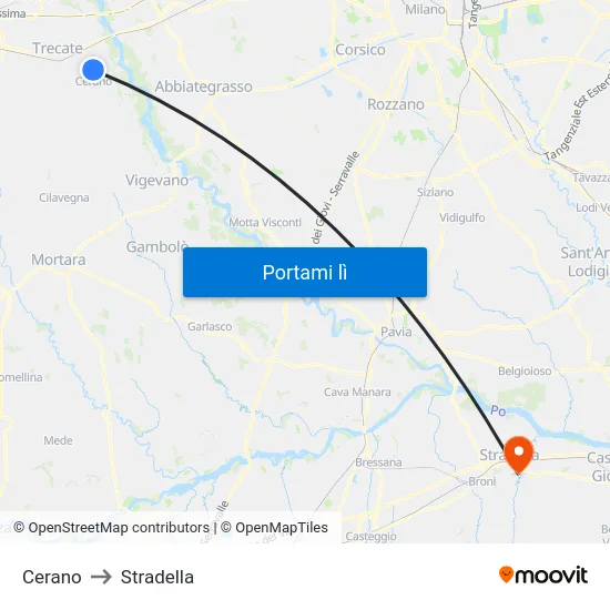 Cerano to Stradella map