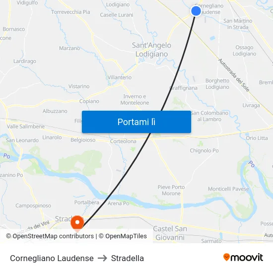Cornegliano Laudense to Stradella map
