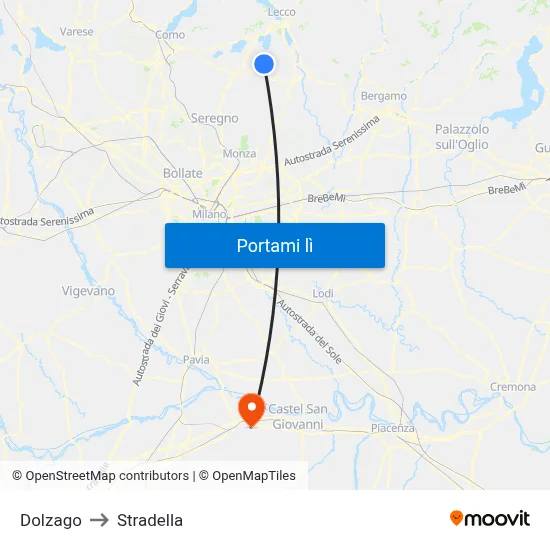 Dolzago to Stradella map