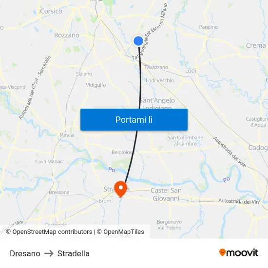 Dresano to Stradella map