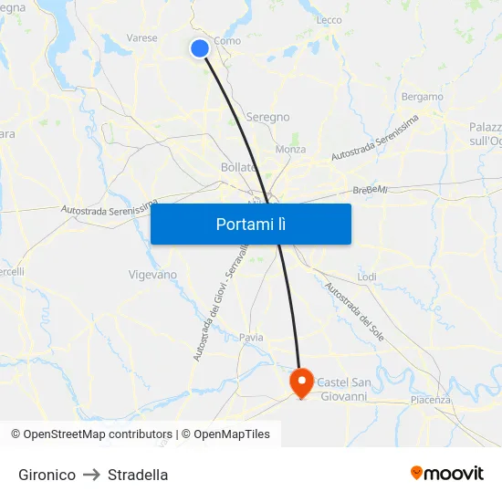 Gironico to Stradella map