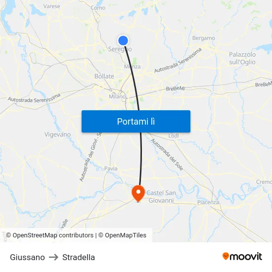 Giussano to Stradella map