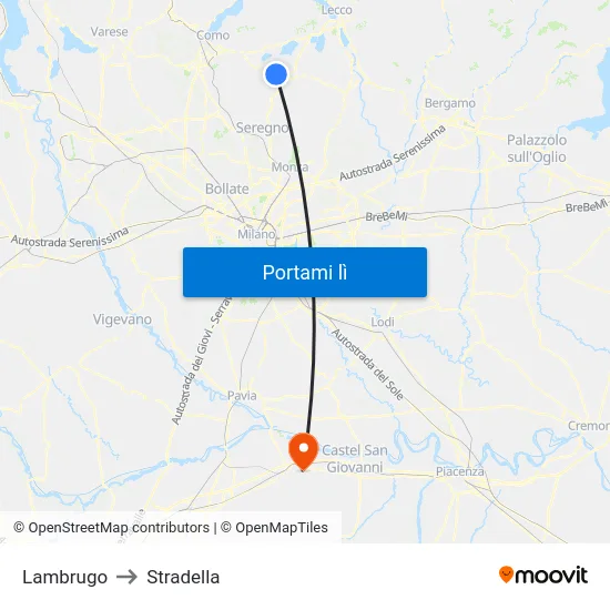 Lambrugo to Stradella map