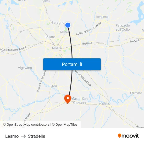 Lesmo to Stradella map