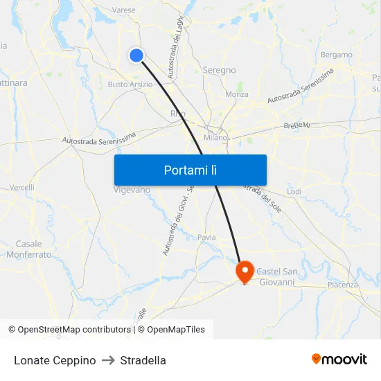 Lonate Ceppino to Stradella map
