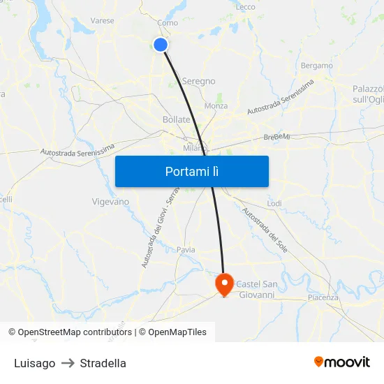 Luisago to Stradella map