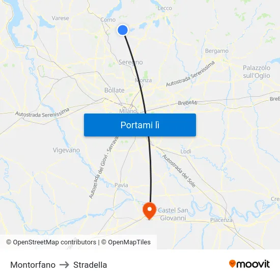 Montorfano to Stradella map