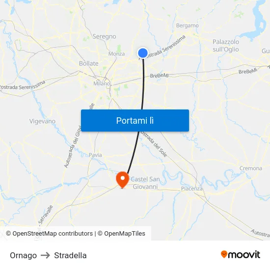 Ornago to Stradella map