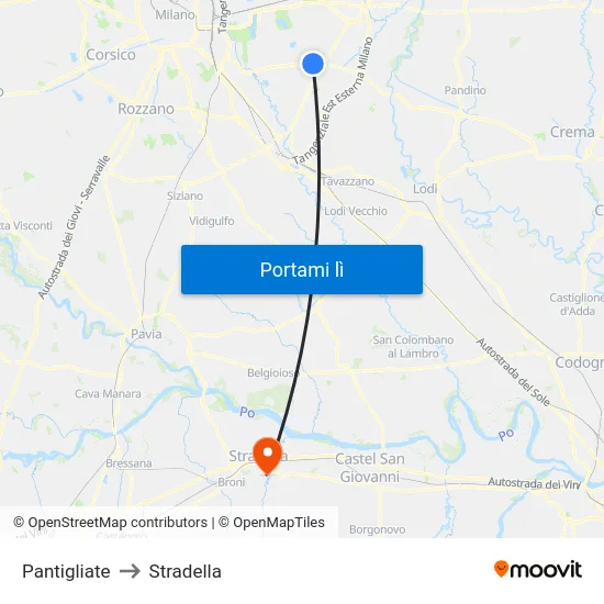 Pantigliate to Stradella map