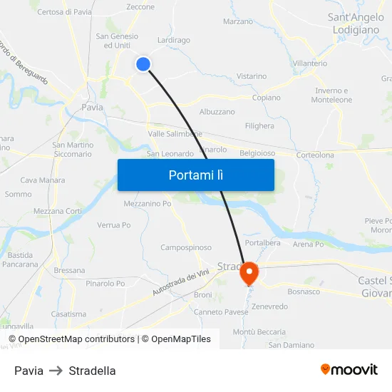 Pavia to Stradella map