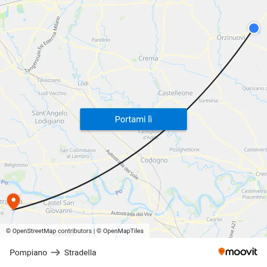 Pompiano to Stradella map