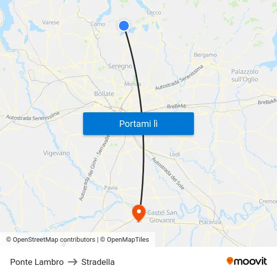 Ponte Lambro to Stradella map