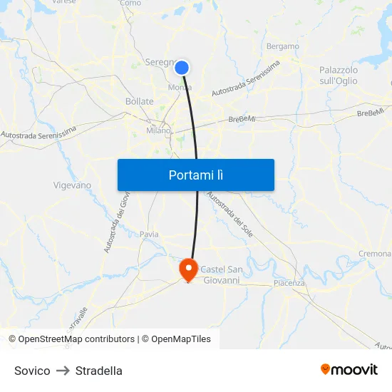 Sovico to Stradella map
