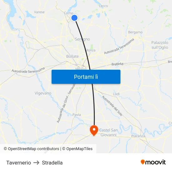 Tavernerio to Stradella map