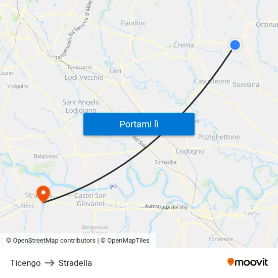 Ticengo to Stradella map