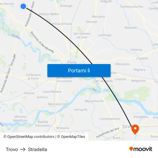 Trovo to Stradella map