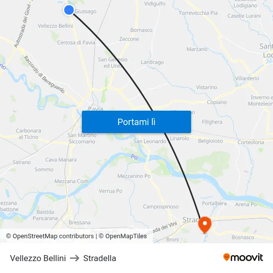 Vellezzo Bellini to Stradella map