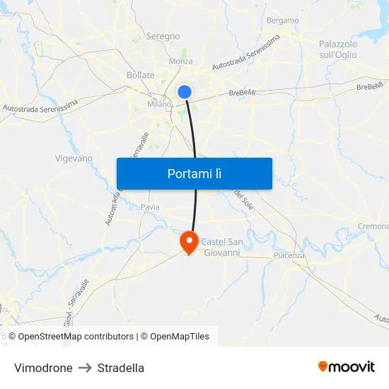 Vimodrone to Stradella map