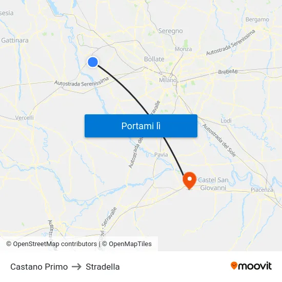 Castano Primo to Stradella map