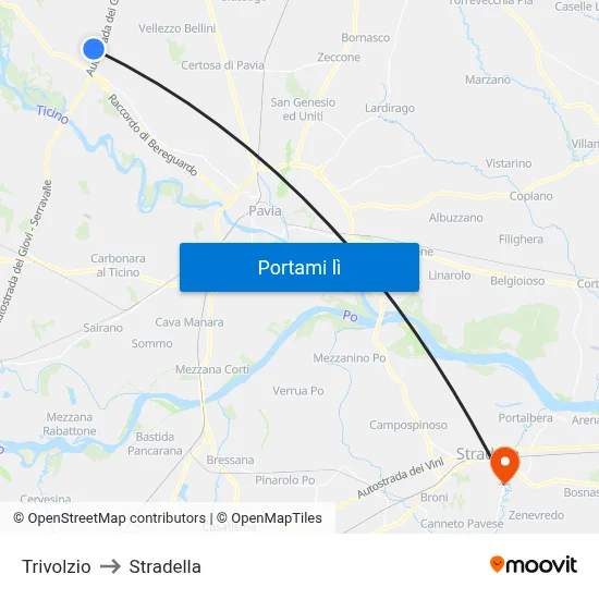 Trivolzio to Stradella map