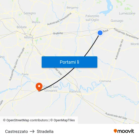 Castrezzato to Stradella map