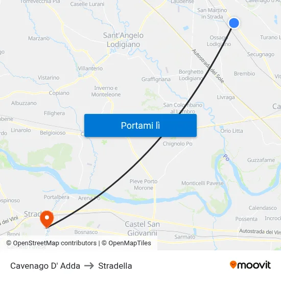 Cavenago D' Adda to Stradella map
