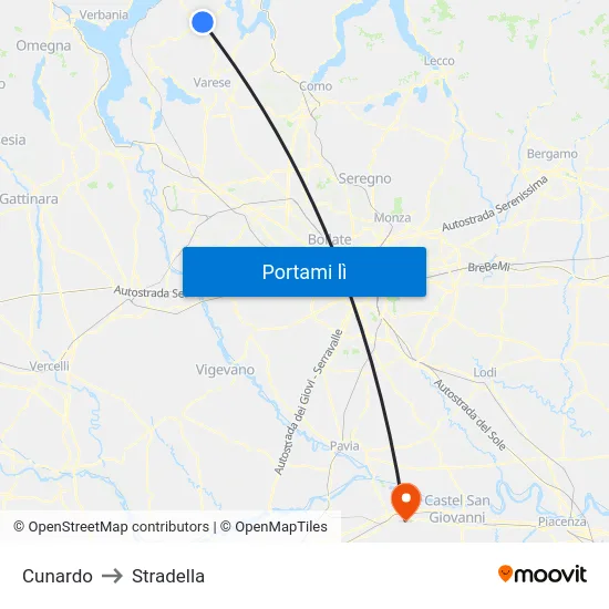 Cunardo to Stradella map
